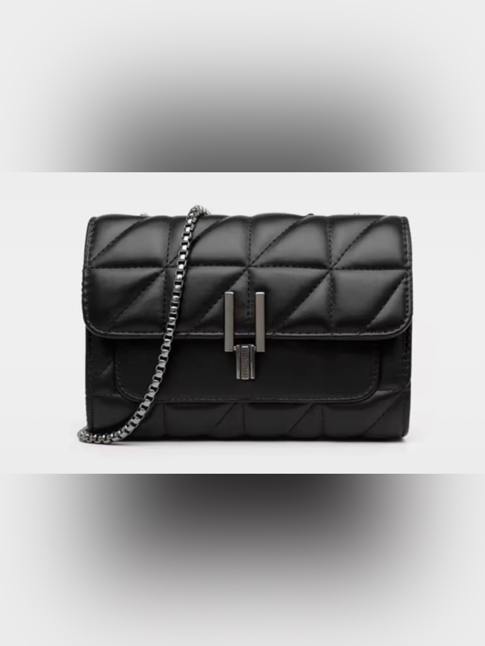 Vintage Quilted Black Crossbody Bag with Silver Chain